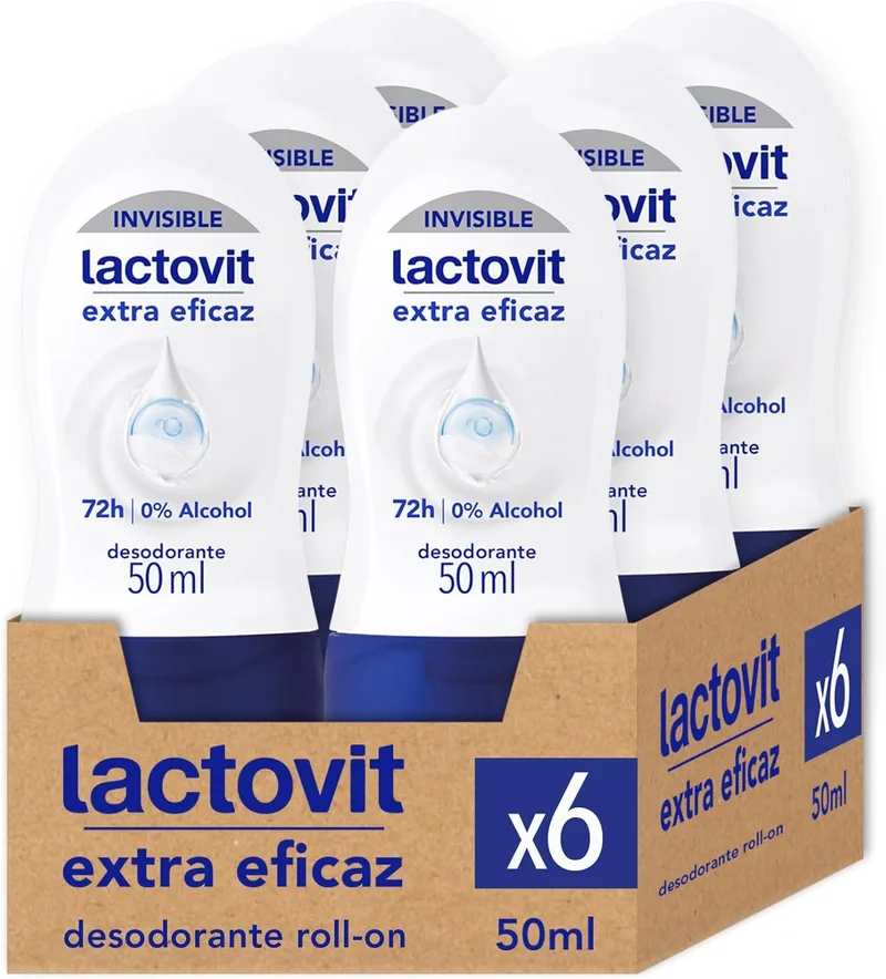 Lactovit ▫️ Desodorizante Roll-On Homem Extra Eficaz Invisível - Proteção Antitranspirante 48 h - Com ProLactic10 - Embalagem 6 x 50 ml