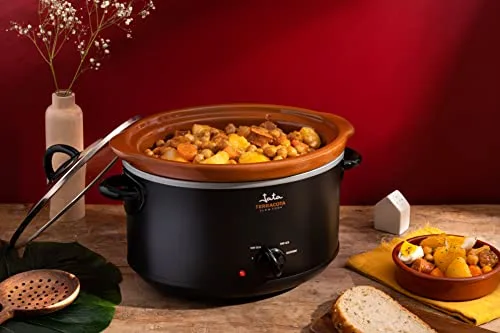 Jata ▫️ JEOL2135 - Panela de cozedura lenta com capacidade de 3,5 litros, recipiente cerâmico em terracota removível e adequado para a máquina de lavar louça e para o forno, 3 níveis de aquecimento, tampa de vidro, cozinha saudável e tradicional 2