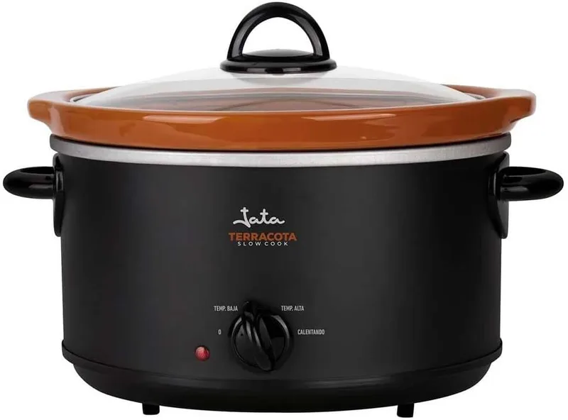 Jata ▫️ JEOL2135 - Panela de cozedura lenta com capacidade de 3,5 litros, recipiente cerâmico em terracota removível e adequado para a máquina de lavar louça e para o forno, 3 níveis de aquecimento, tampa de vidro, cozinha saudável e tradicional