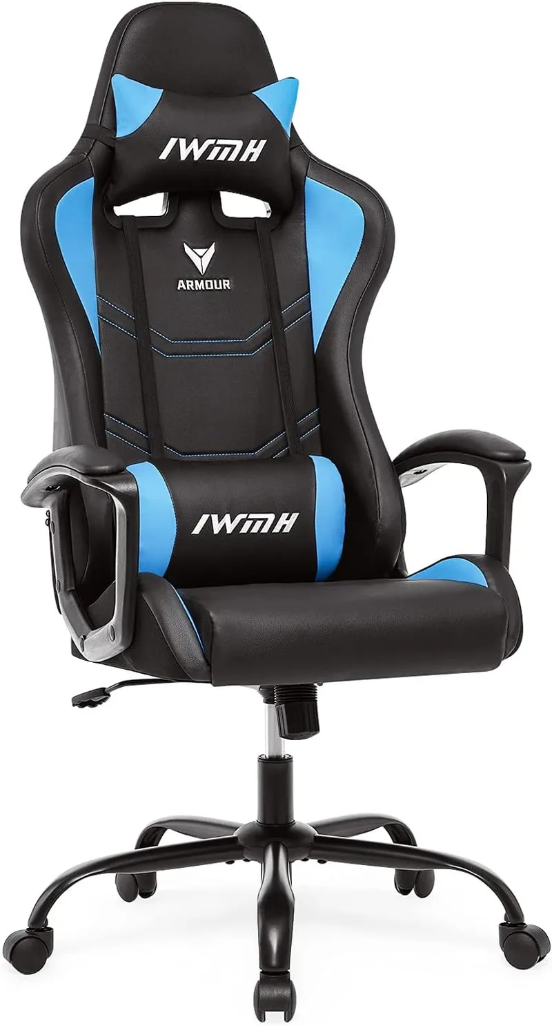 IntimaTe WM Heart ▫️ Cadeira de Gaming Profissional Cadeira Ergonómica de Corrida, Cadeira de Escritório para Computador, Altura Ajustável, Cadeira com Apoio para a Cabeça e Almofada Lombar, Giratória a 360° (Azul)
