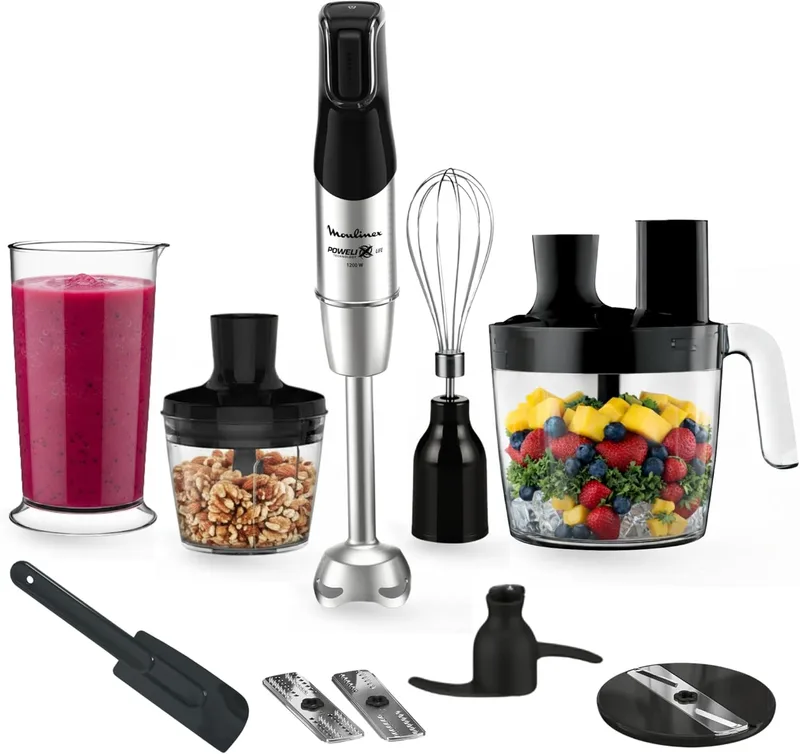 Moulinex ▫️ Infinyforce Pro - Batedeira manual de 1200 W, lâminas Powelix de alto rendimento e duradouras, resultados rápidos, gatilho ergonómico, várias velocidades e acessórios, DD95JD