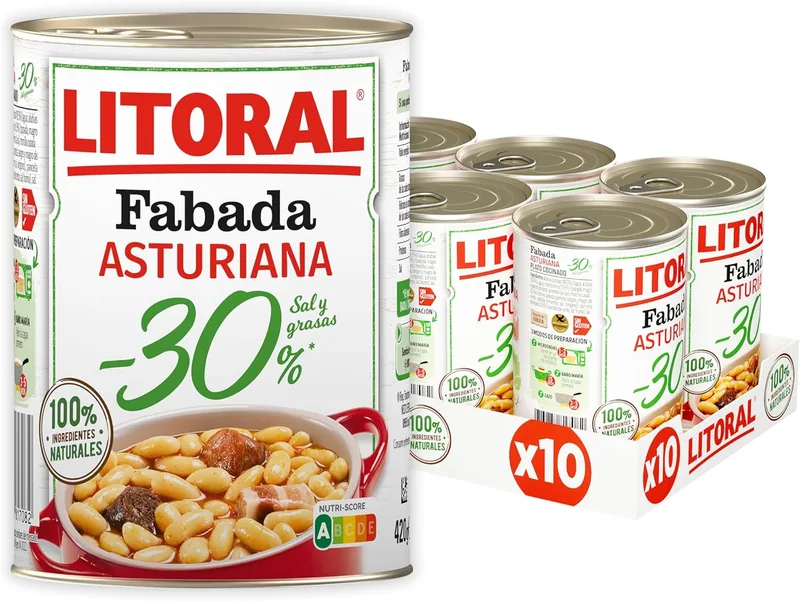 Litoral ▫️ Fabada Asturiana -30% Sal e Gordura - Refeição Pronta sem Glúten - Embalagem de 10x420g - Total: 4.20kg