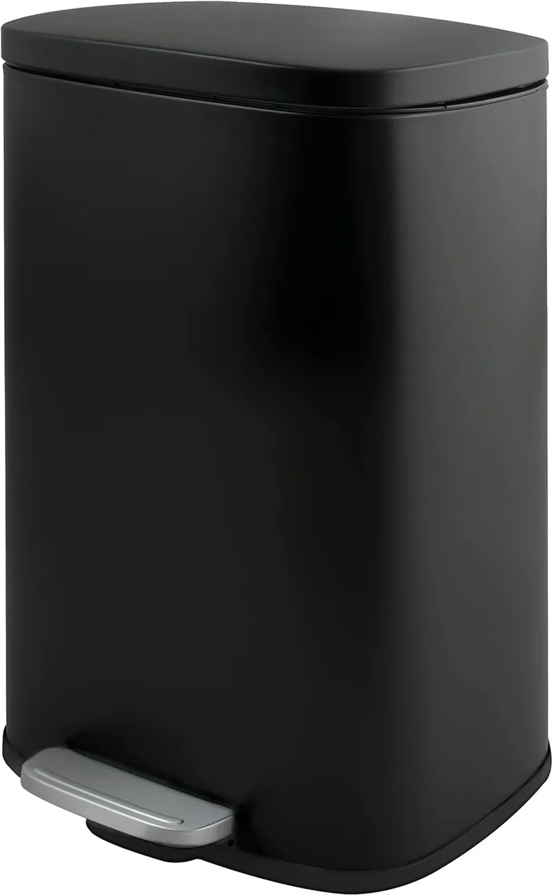Spirella ▫️ Balde do lixo com pedal Akira - Design retangular moderno com acabamento anti-impressão digital - Fecho lento e silencioso - Preto mate - 30L