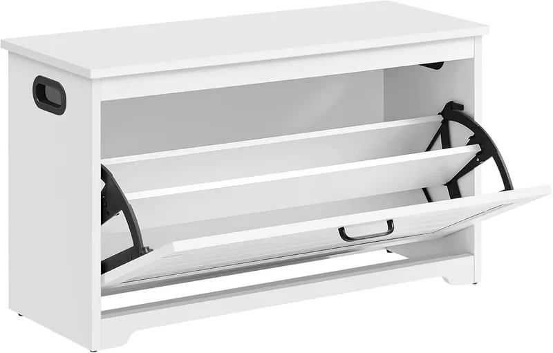 VASAGLE ▫️ Shoe Bench, Sapateira de entrada com porta dobrável, divisória interior ajustável, com pegas laterais recortadas, 80 x 30 x 46 cm, branco LHS120T10