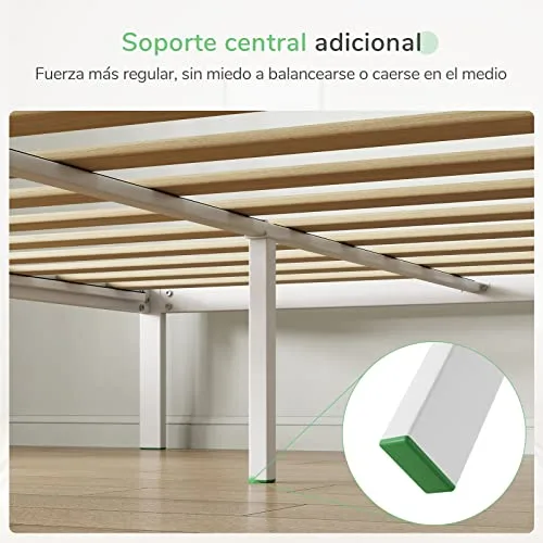Novilla ▫️ Colchão 135x190 cm com 5 pés altos e cabeceira, 30 cm de altura, estrutura metálica ecológica em aço com lâminas de álamo, antirruído e fácil de montar (Avançado, Branco) 3