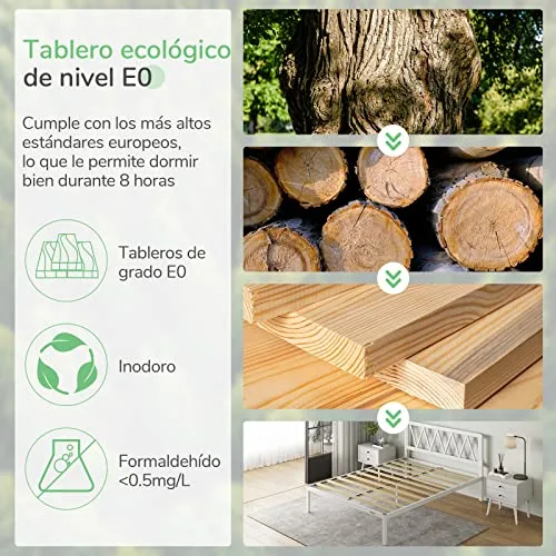Novilla ▫️ Colchão 135x190 cm com 5 pés altos e cabeceira, 30 cm de altura, estrutura metálica ecológica em aço com lâminas de álamo, antirruído e fácil de montar (Avançado, Branco) 6