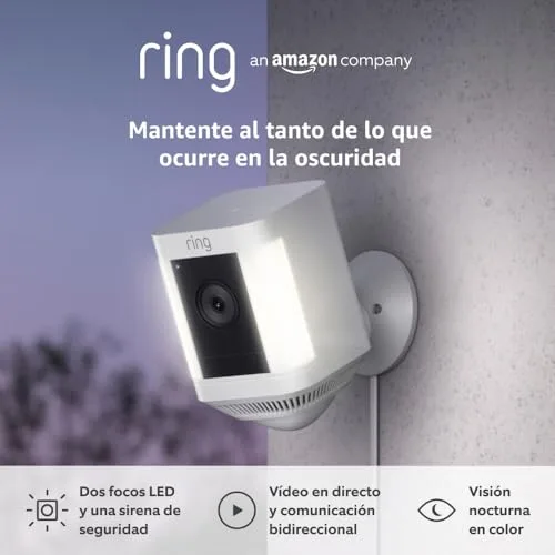 Ring ▫️ Spotlight Cam Plus com luzes e tomada (Spotlight Cam Plus) | Câmara de vigilância exterior Wi-Fi com vídeo HD 1080p, comunicação bidirecional, visão noturna e focos LED | 30 dias grátis Home 2
