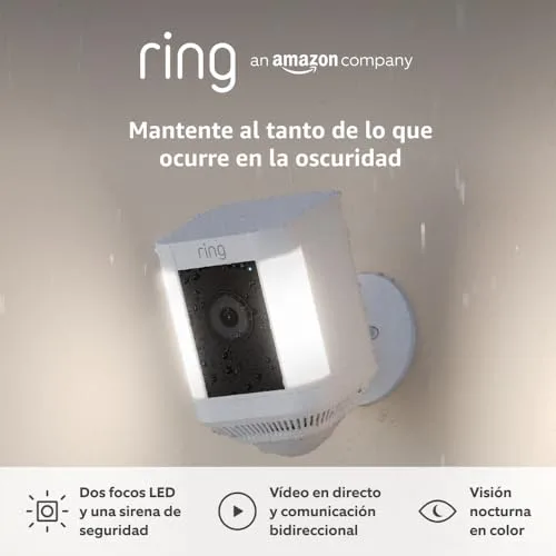 Ring ▫️ Câmara Plus com luzes e bateria (Spotlight Cam Plus) | Câmara de vigilância exterior Wi-Fi com vídeo HD 1080p, comunicação bidirecional, visão noturna e holofotes LED | 30 dias grátis Home 2