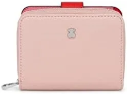 TOUS ▫️ Carteira de poliuretano com efeito Saffiano em rosa e bege, tamanho 12 x 10 x 3 cm, Coleção Dubai