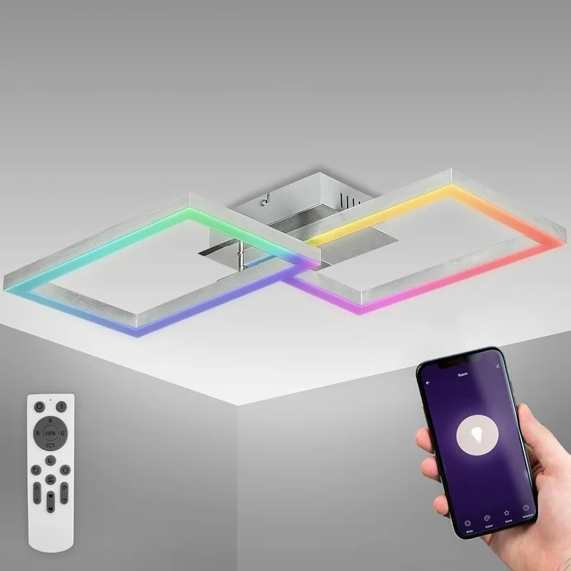 B.K.Licht ▫️ Lâmpada de teto LED inteligente com Wi-Fi | Aplicação e comando à distância | regulável | CCT | RGB | controlo por voz | compatível com iOS e Android