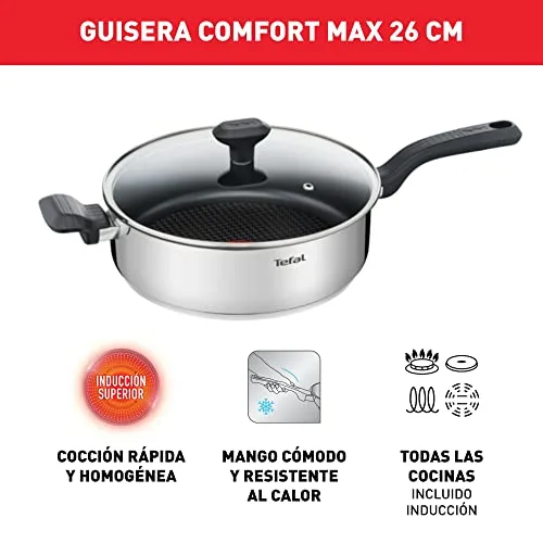 Tefal ▫️ Comfort Max - Panela funda de 26 cm + Tampa de vidro, aço inoxidável 3