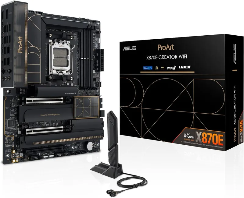 ASUS ▫️ ProArt X870E-CREATOR WiFi - Placa-mãe ATX AMD X870E, compatível com GPU PCIe 5.0 x16, 16+2+2 estágios de alimentação, DDR5, USB4 duplo, LAN de 10 GB e 2,5 GB, WiFi 7, 4X M.2
