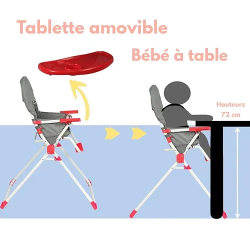BAMBISOL ▫️ Cadeira de bebé | Ultracompacta e leve, prateleira ajustável e removível | Vermelho 4