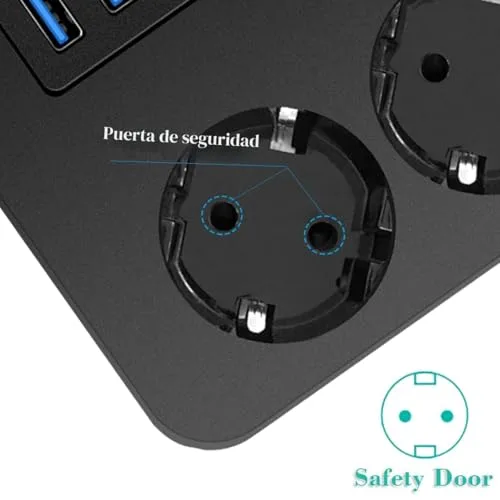 SDKDZKG ▫️ Extensão com 3 tomadas (13 A/3000 W) com interruptor individual, 6 portas de carregamento USB (3,1 A/5 V, 1,8 m, adaptador de corrente para cabos, adequada para escritórios e viagens em casa (preto)) 4