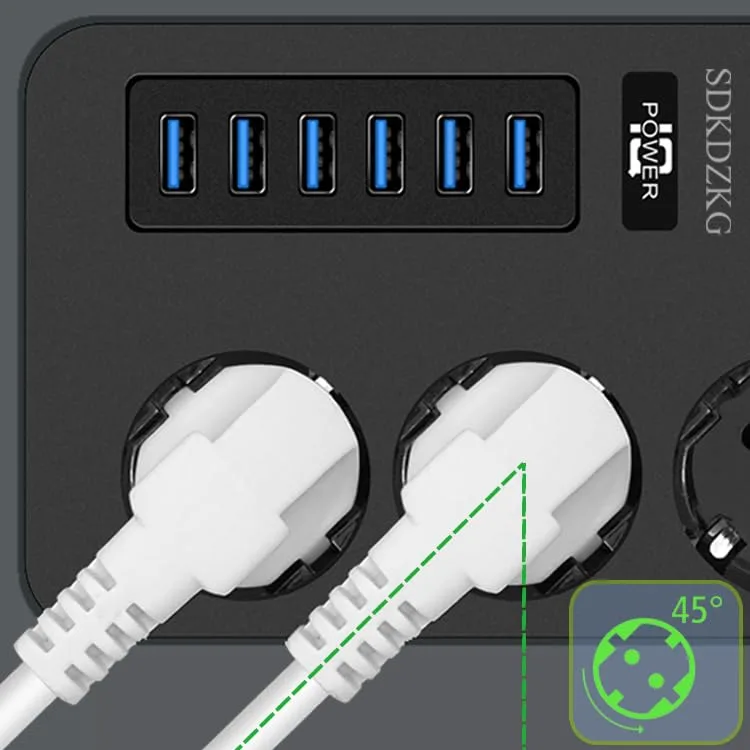 SDKDZKG ▫️ Extensão com 3 tomadas (13 A/3000 W) com interruptor individual, 6 portas de carregamento USB (3,1 A/5 V, 1,8 m, adaptador de corrente para cabos, adequada para escritórios e viagens em casa (preto)) 5