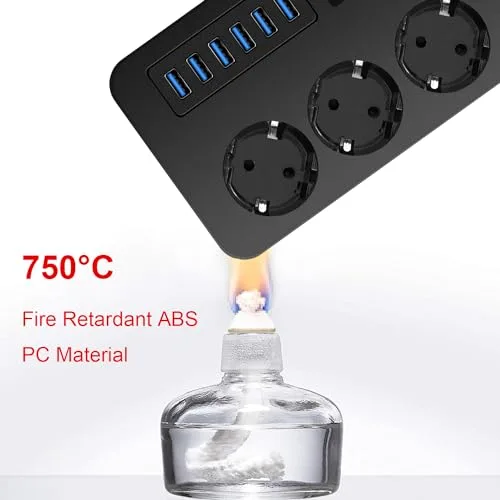 SDKDZKG ▫️ Extensão com 3 tomadas (13 A/3000 W) com interruptor individual, 6 portas de carregamento USB (3,1 A/5 V, 1,8 m, adaptador de corrente para cabos, adequada para escritórios e viagens em casa (preto)) 7