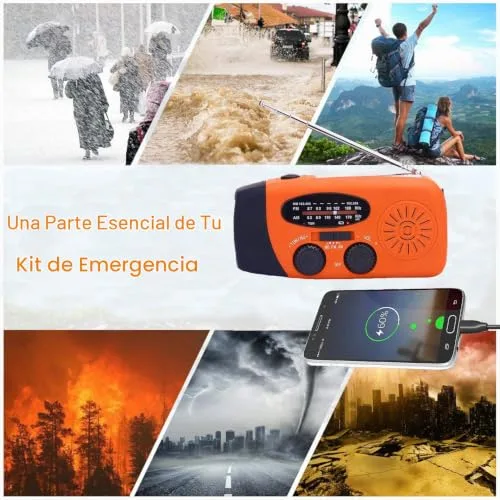 SOLARBABY ▫️ Rádio Solar, Rádio portátil com manivela Dynamo Radiocon AM/FM, com lanterna LED recarregável de 2000 mAh com corda para emergências, carregador USB para telemóvel para acampamentos ao ar livre de 2000 mAh 3