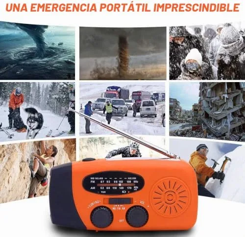 SOLARBABY ▫️ Rádio Solar, Rádio portátil com manivela Dynamo Radiocon AM/FM, com lanterna LED recarregável de 2000 mAh com corda para emergências, carregador USB para telemóvel para acampamentos ao ar livre de 2000 mAh 6