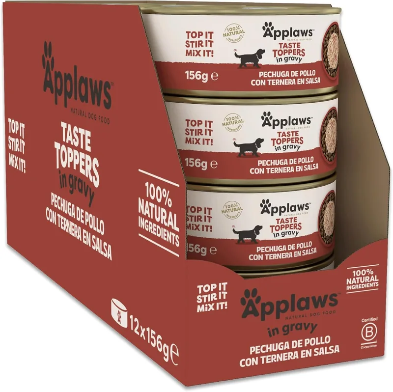 Applaws ▫️ 100% Natural Wet Dog Food, Frango sem Grãos com Arroz em Molho, Embalagem de 12 latas de 156g