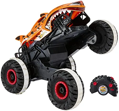 Hot Wheels ▫️ Monster Trucks Carro Teleguiado, Carro de Brincar com Controlo Remoto Tiger Shark Unstoppable, veículo todo-o-terreno, +3 anos, HGV87 4