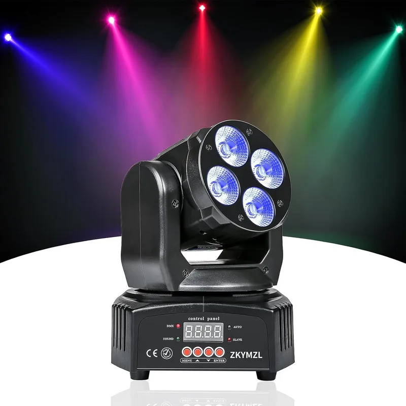 ZKYMZL ▫️ Mini Moving Head - Luzes de palco com cabeças móveis, 4 x 12 W, 16/18 canais, luzes para DJ, luzes de discoteca, LED RGBWA/UV 6 em 1 DMX512, efeitos de luz para festas, discotecas, bares e espetáculos