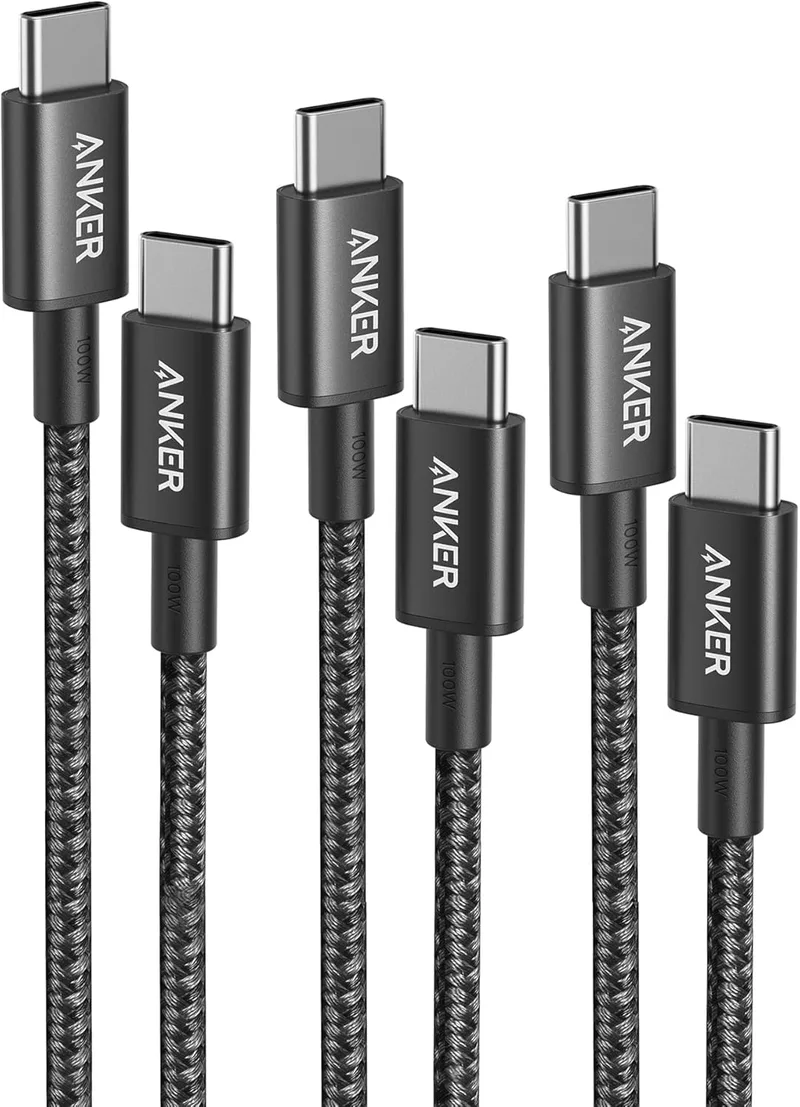 Anker ▫️ 333 Cabo USB-C 2.0 com Carregamento Rápido de 100 W - Conjunto de três | Para iPhone 17, 16, Pro, 16 Plus, 16 Pro Max, MacBook Pro 2024, iPad Pro 2024, 1 m, 1,8 m e 3 m
