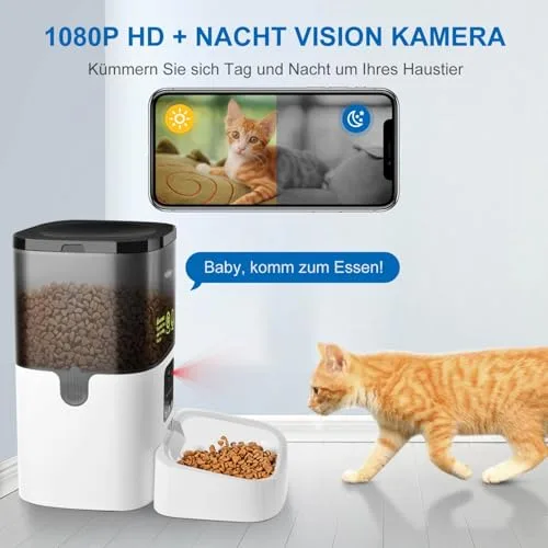 Balimo ▫️ Comedouro Automático para Gatos com Wi-Fi 2,4 GHz e Câmara HD 1080p, Distribuidor de 4 L de Comida para Gatos e Cães com Visão Noturna por Vídeo e Áudio Bidirecional, Fonte de Alimentação Dupla, 8 Refeições por Dia 3