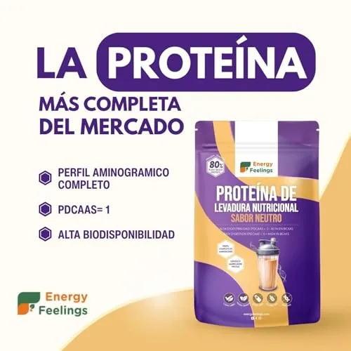 Energy Feelings ▫️ Proteína de Levedura Nutricional em Pó Sem Sabor 500 g, Proteína Vegana Sem Lactose e Sem Glúten para o Desenvolvimento Muscular, com Todos os Aminoácidos Essenciais, Proteína Vegana em Pó 3