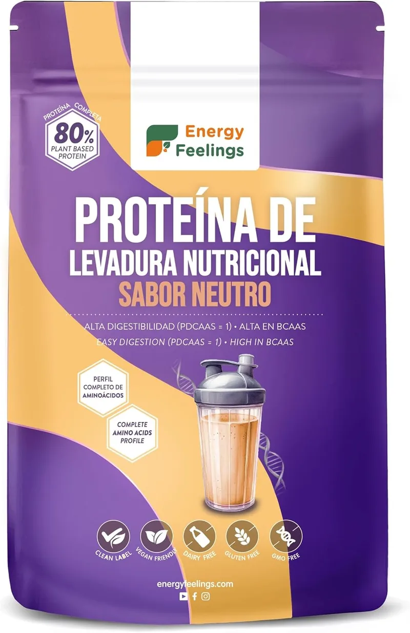Energy Feelings ▫️ Proteína de Levedura Nutricional em Pó Sem Sabor 500 g, Proteína Vegana Sem Lactose e Sem Glúten para o Desenvolvimento Muscular, com Todos os Aminoácidos Essenciais, Proteína Vegana em Pó