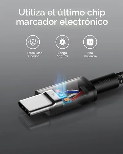 Anker ▫️ Cabo USB-C 333 em nylon, carregamento rápido de 100 W, PD 3.0 [1,8 m], preto, 1 unidade 3