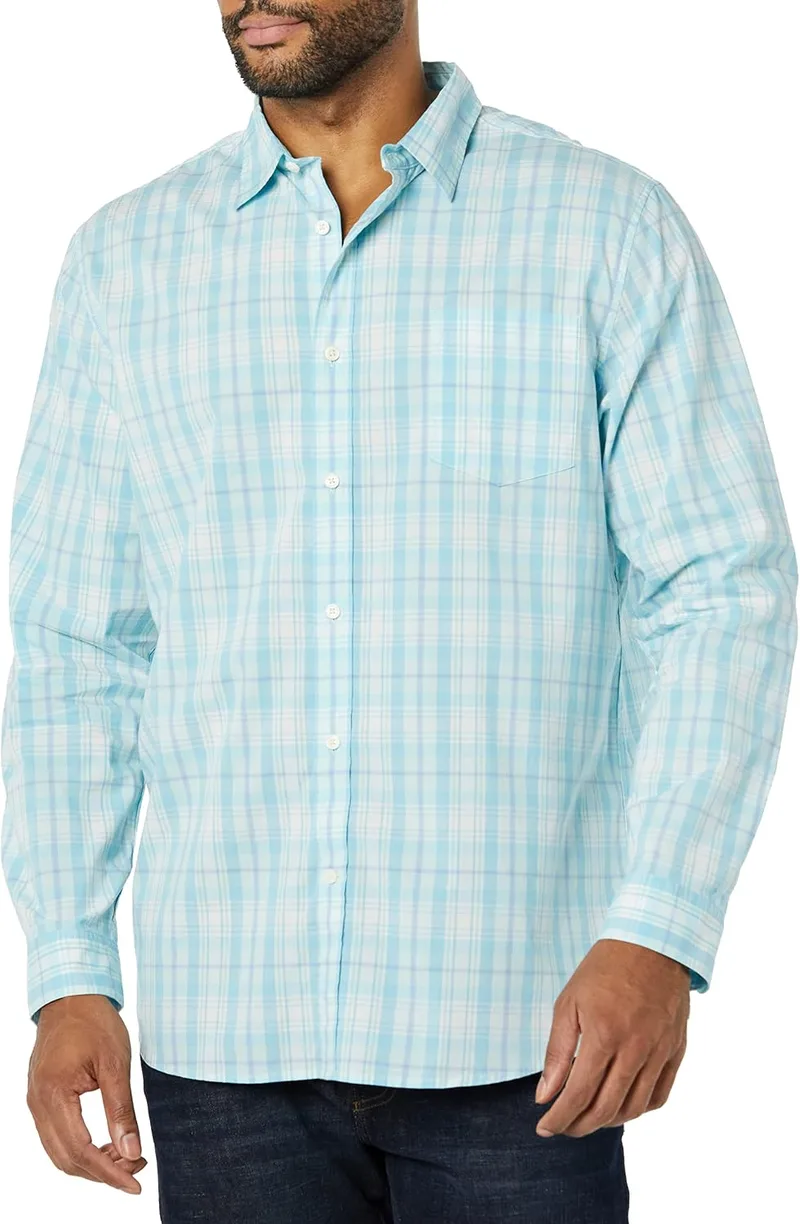Amazon Essentials ▫️ Camisa de popelina elástica para homem, de corte justo e manga comprida