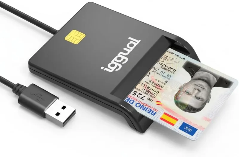 iggual ▫️ Leitor de cartões DNI, SIP e ID USB 2.0 – Ligação USB – Leitor inteligente de cartões de identificação eletrónicos compatível com DNI 4.0 – Compatível com Windows, macOS e Linux – Cabo de 1,2 m – Preto