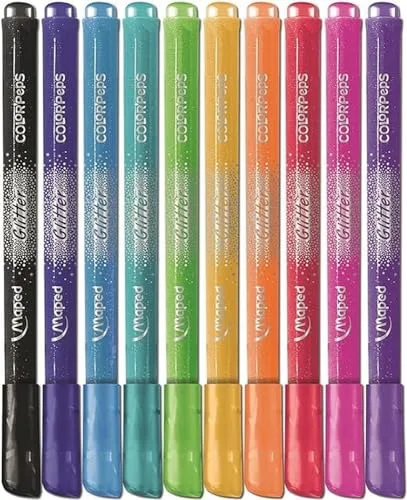 Maped ▫️ Marcadores Color'Peps Glitter de Alta Opacidade com Purpurina Intensa, 10 unidades laváveis para desenhar e colorir, ponta média firme de 2,8 mm, em conformidade com a legislação relativa aos brinquedos 2
