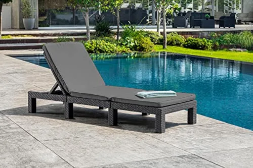 Keter ▫️ Daytona Deluxe – Espreguiçadeira de jardim, para exterior (terraços, pátios, jardins), com encosto reclinável em 4 posições, estrutura reforçada e almofada incluída, cor cinzenta 2
