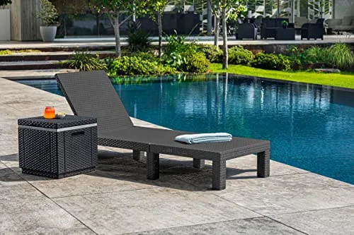 Keter ▫️ Daytona Deluxe – Espreguiçadeira de jardim, para exterior (terraços, pátios, jardins), com encosto reclinável em 4 posições, estrutura reforçada e almofada incluída, cor cinzenta 4