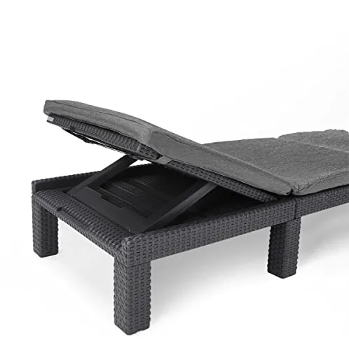 Keter ▫️ Daytona Deluxe – Espreguiçadeira de jardim, para exterior (terraços, pátios, jardins), com encosto reclinável em 4 posições, estrutura reforçada e almofada incluída, cor cinzenta 5