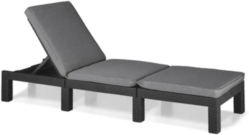 Keter ▫️ Daytona Deluxe – Espreguiçadeira de jardim, para exterior (terraços, pátios, jardins), com encosto reclinável em 4 posições, estrutura reforçada e almofada incluída, cor cinzenta