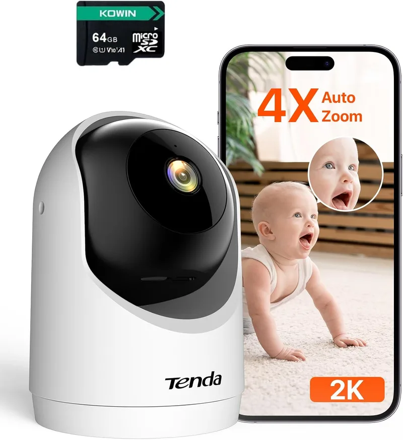 Tenda ▫️ CP3V3.0 Câmara de vigilância Wi-Fi para interiores de 3 MP, câmara de segurança tipo dome, visão noturna, deteção de movimento, áudio bidirecional, Wi-Fi 6, câmara de vigilância para bebés, com cartão SD de 64 GB
