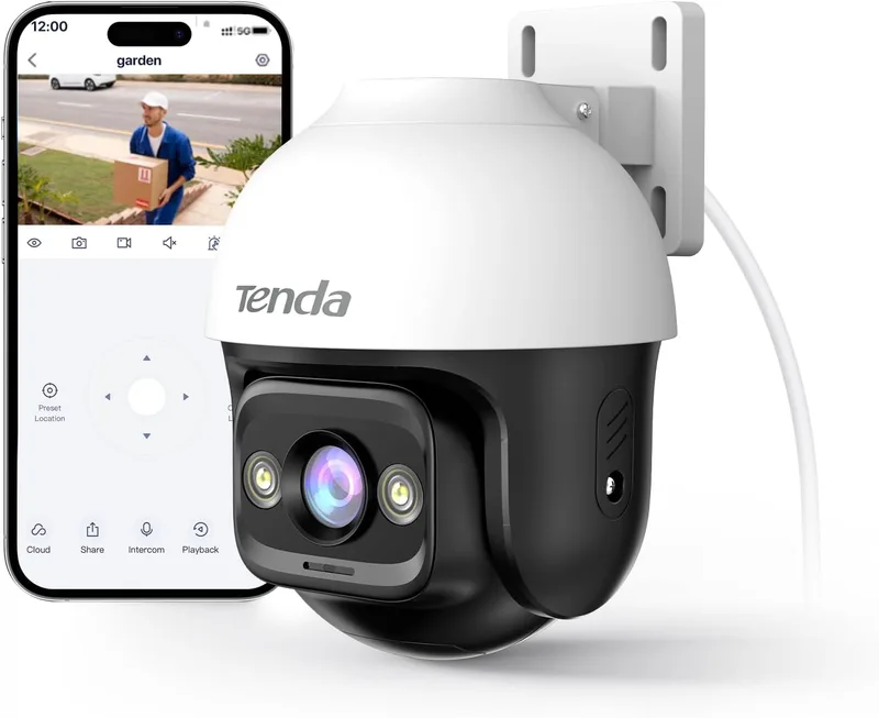 Tenda ▫️ Câmara de vigilância WiFi exterior Câmara WiFi 2K com visão nocturna a cores, áudio bidirecional, deteção de pessoas e movimentos, alarme sonoro e luminoso, compatível com Alexa, CH3 V2.0