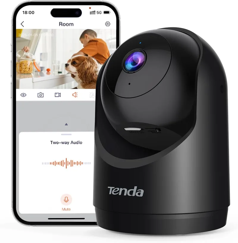 Tenda ▫️ WiFi Camera Vigilância interior 2K Dome Security Camera 360°, Visão nocturna, Deteção de movimento, Controlo remoto, Áudio bidirecional, Câmara de vigilância para animais de estimação, CP3V3.0 black WiFi-6