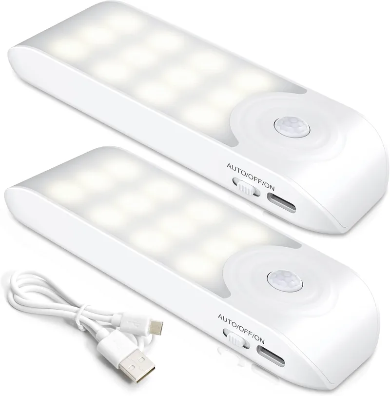 TEAMPD ▫️ Lâmpada noturna recarregável com sensor de movimento (2 unidades com 24 LED), luzes com 3 modos, luz quente para roupeiros, armários, corredores, escadas, caves, cozinhas e garagens