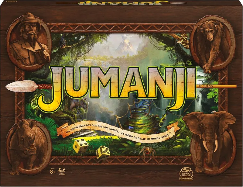 Spin Master Games ▫️ Jogo de tabuleiro Jumanji em espanhol para 2-4 jogadores, crianças e adultos - Prenda para crianças 8 anos + - Jogos de tabuleiro Crianças 8 anos +