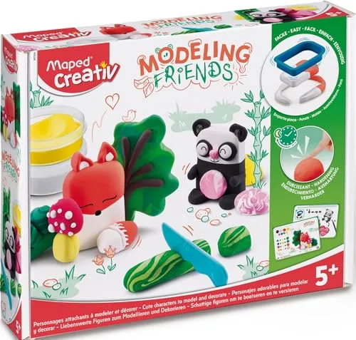 Maped ▫️ Conjunto de Artesanato para Crianças - Modeling Friends Criativo e Adorável - A partir dos 5 anos - Panda e Raposa - Inclui 5 frascos de massa endurecedora, 1 molde, 1 faca de plástico e 1 marcador 2