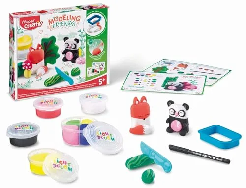 Maped ▫️ Conjunto de Artesanato para Crianças - Modeling Friends Criativo e Adorável - A partir dos 5 anos - Panda e Raposa - Inclui 5 frascos de massa endurecedora, 1 molde, 1 faca de plástico e 1 marcador 4