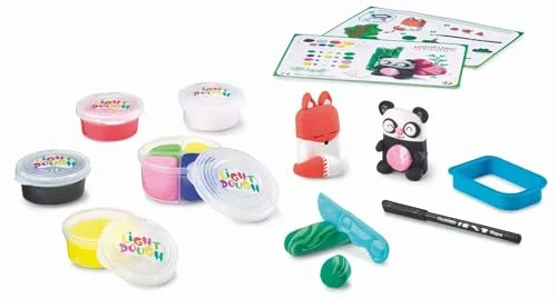 Maped ▫️ Conjunto de Artesanato para Crianças - Modeling Friends Criativo e Adorável - A partir dos 5 anos - Panda e Raposa - Inclui 5 frascos de massa endurecedora, 1 molde, 1 faca de plástico e 1 marcador 5
