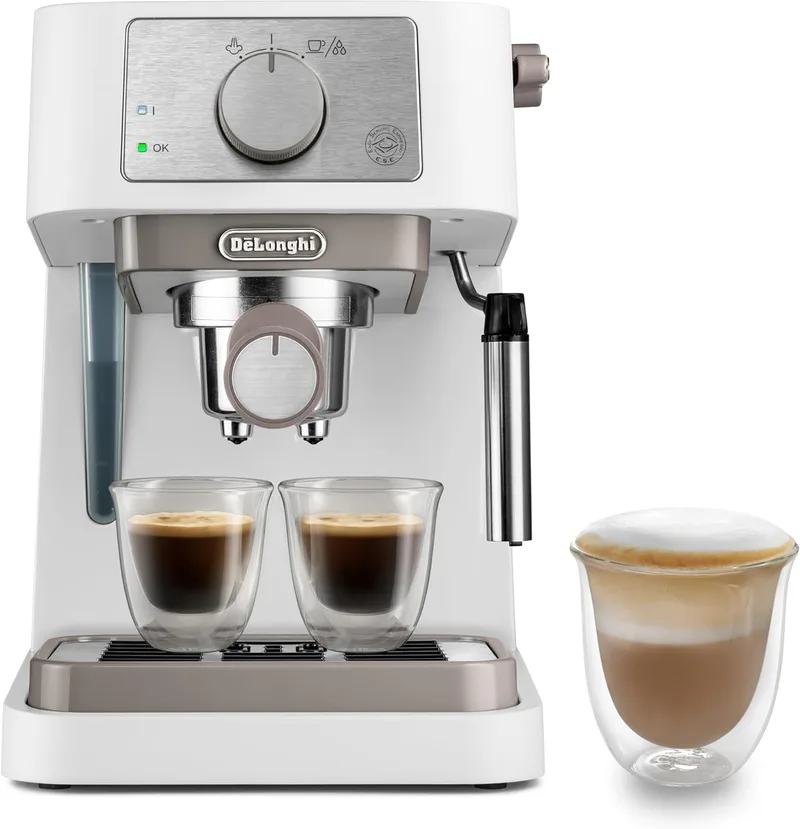 Cafeteira manual De'Longhi Stilosa EC260.W, 15 bar de pressão, sistema Cappuccino, desligamento automático, compatível com almofada ESE, tanque de 2 níveis, capacidade de 1L, branco