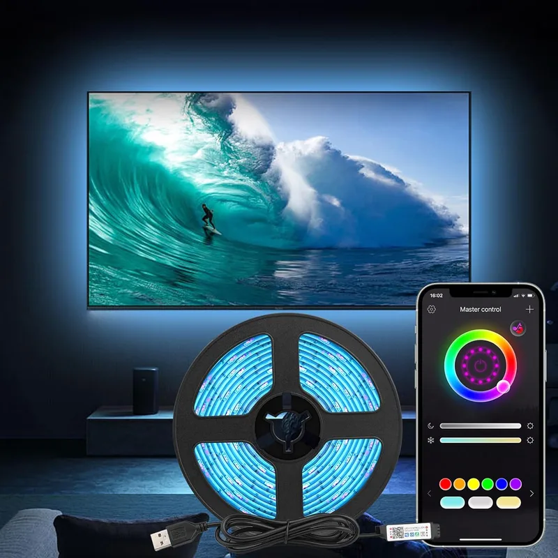 Diyife ▫️ Fita LED para TV, [Inteligente/Controlo via Aplicação e Bluetooth] LED para TV, Luzes LED para o Quarto, Luzes LED para TV, 16 milhões de cores variáveis, função de temporizador, para TVs de 32 a 65 polegadas