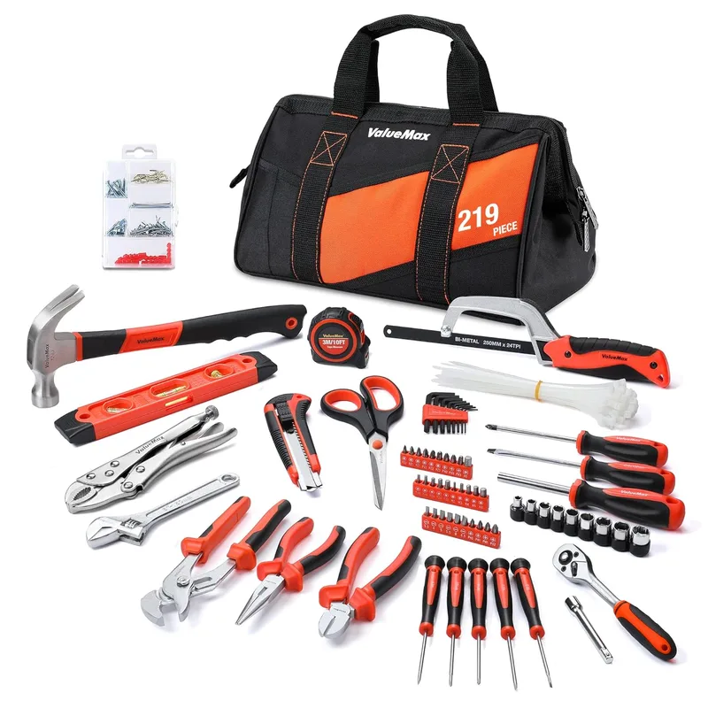 ValueMax ▫️ 219 peças – Conjunto de ferramentas básicas e acessórios com bolsa de arrumação, ferramentas para o lar, conjunto de ferramentas ideal para bricolage e reparações diárias