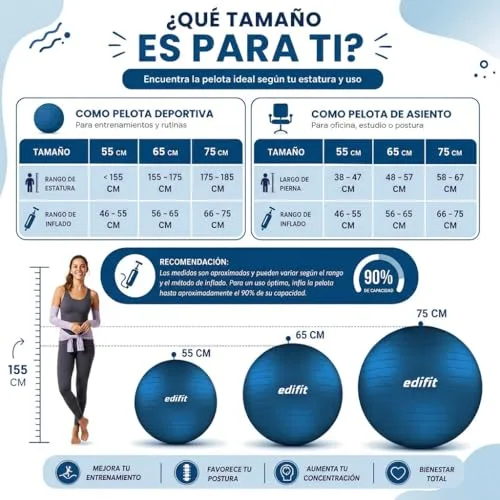 EDIFIT ▫️ Bola de Pilates, 55, 65 e 75 cm, Exercício em Casa, Inclui bomba de ar, Fitball, Grávidas, Acessórios de ioga, Vários tamanhos 2