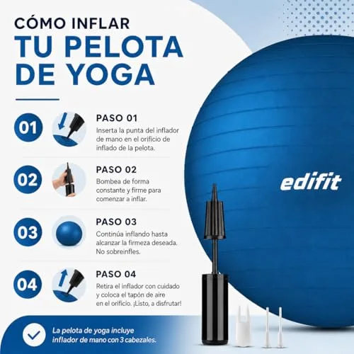 EDIFIT ▫️ Bola de Pilates, 55, 65 e 75 cm, Exercício em Casa, Inclui bomba de ar, Fitball, Grávidas, Acessórios de ioga, Vários tamanhos 3